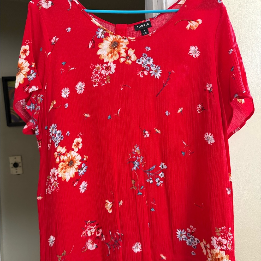 Torrid Red Floral Blouse